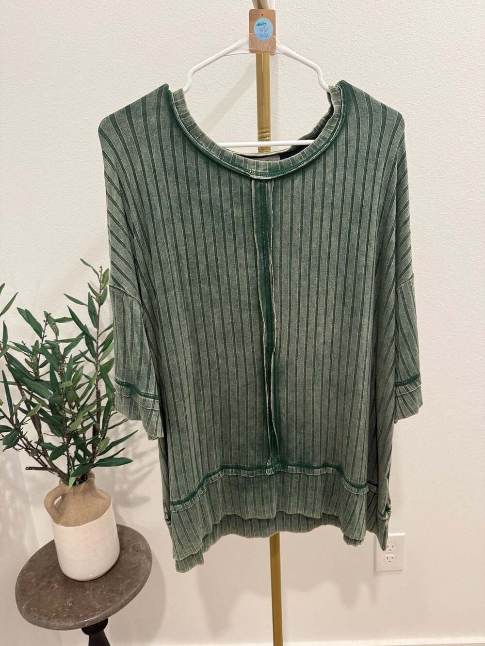 Zenana Outfitters Mineral Wash Ribbed Half Sleeve Top
